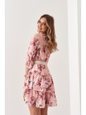 Floral dress with a tied neckline, powder 21990 - Online store - Boutique